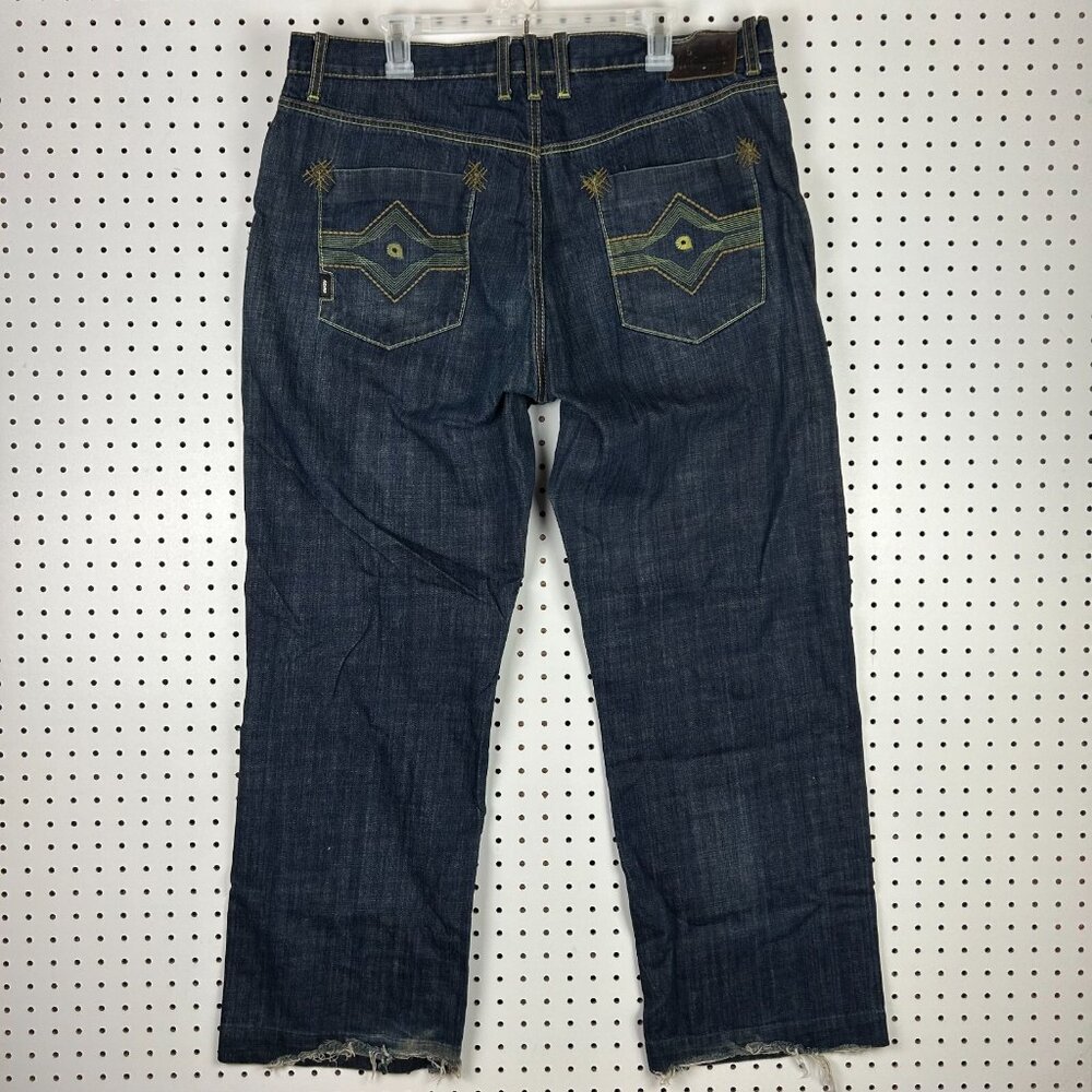 Akademiks Grunge Y2K Baggy Jeans 40x31 Gold Blue Streetwear Skate Wide Leg Denim